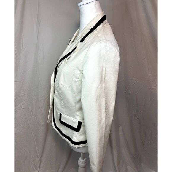 Talbots Off White Navy Style Blazer Jacket Womens Button Up Blue Trim NWOT - Picture 7 of 9